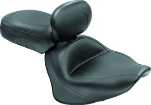 Yamaha V-Star 1300 Two-Piece Motorcycle Seat - Mustang Motorcycle - Wide Touring with Driver Backrest - Black - `07-`17